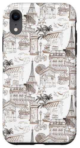 Preppy French Brown Paris Toile Cafe Pudel Eiffel Arc Trees Hülle für iPhone XR von French Aesthetic Toile Patterns