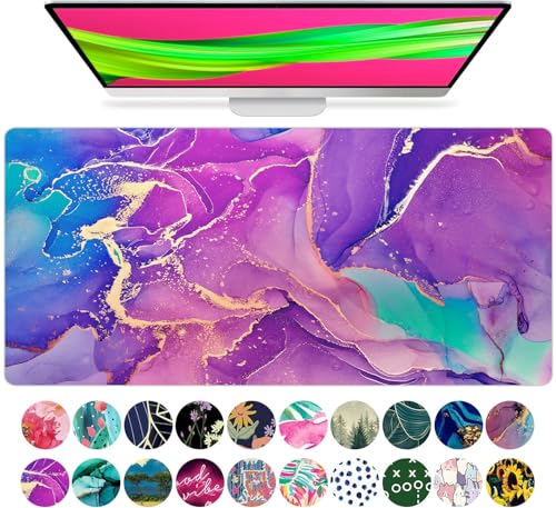 French Koko Schreibtischunterlagenschutz, groß, 78.7 x 38.1 cm, niedliches Schreibtisch-Dekor, Laptop-Matte, Schreibtisch-Schreibunterlage, Büro-Mauspad, Mauspad, Mousepad (Marmor-Lous-Lila) von French KOKO