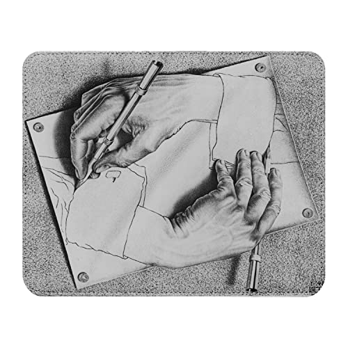 Mauspad, Lederoptik, Hände, Zeichnung, Escher, Zeichnung, Litographie, moderne Kunst, Illusion, 22 x 18 cm von French Unicorn