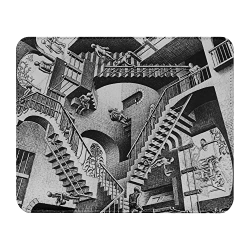 Mauspad, Lederoptik, Relativity, Treppen, Escher, Zeichnung, Litographie, moderne Kunst, Illusion, 22 x 18 cm von French Unicorn