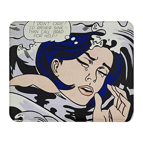 Roy Lichtenstein Mauspad in Lederoptik, Motiv Drowning Girl / Pop Art / Comics, 22 x 18 cm von French Unicorn