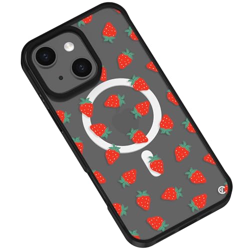 Ästhetische Schutzhülle, kompatibel mit iPhone 15 Plus, 17 cm (6,7 Zoll), Erdbeermuster, Kawaii-Frucht-Design, transparent, stoßfest, kompatibel mit Magsafe, für Damen und Mädchen von Frepstudio