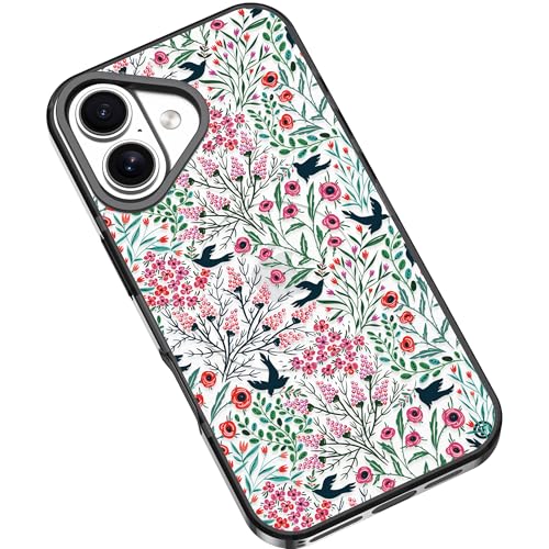 Ästhetische Schutzhülle, kompatibel mit iPhone 16 Plus, 17 cm (6,7 Zoll), Blumenmuster, transparent, stoßfest, kompatibel mit Magsafe, für Damen und Mädchen (Frühlingsblumen, Wildblumen) von Frepstudio