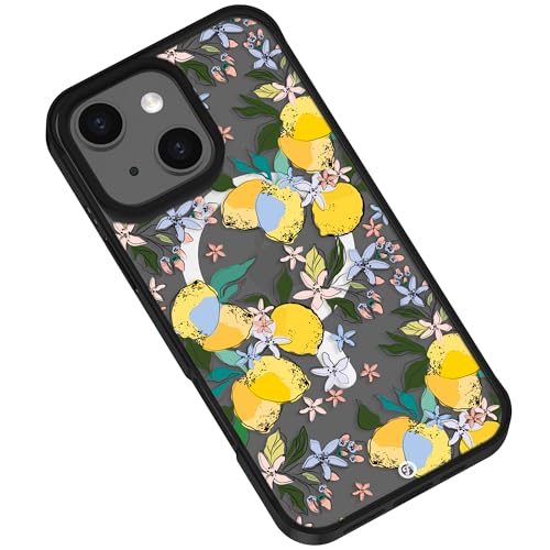 Frepstudio Ästhetische Schutzhülle, kompatibel mit iPhone 14 Plus, 17 cm (6,7 Zoll), Blumenmuster, transparent, stoßfest, kompatibel mit Magsafe, für Damen und Mädchen (Sommerzitrone) von Frepstudio