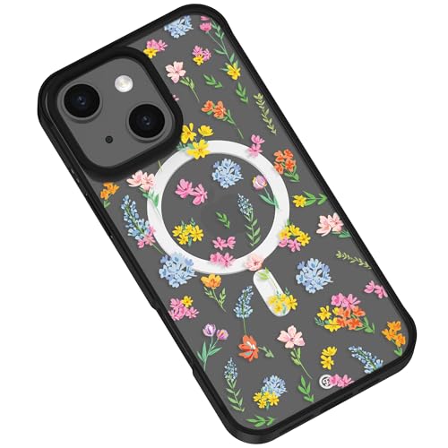 Frepstudio Ästhetische Schutzhülle, kompatibel mit iPhone 14 Plus, 17 cm (6,7 Zoll), Blumenmuster, transparent, stoßfest, kompatibel mit Magsafe, für Frauen und Mädchen (helle Frühlingsblumen) von Frepstudio