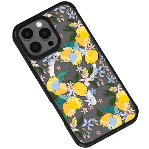 Frepstudio Ästhetische Schutzhülle, kompatibel mit iPhone 15 Pro Max, 17 cm (6,7 Zoll), Blumenmuster, transparent, stoßfest, kompatibel mit Magsafe, für Damen und Mädchen (Sommerzitrone) von Frepstudio