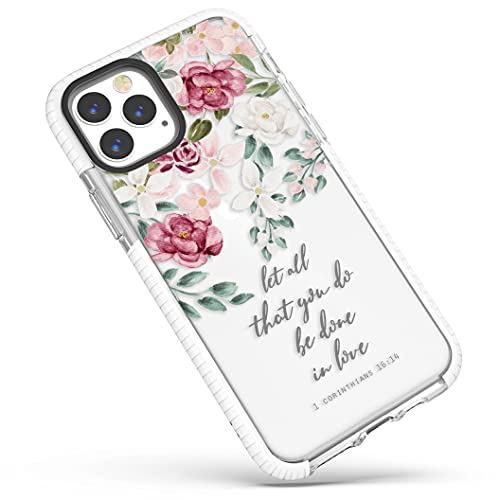 Frepstudio iPhone 15 Pro Bibelversen transparente niedliche Hülle für Mädchen und Frauen, Rosen, inspirierende Schrift, christliche Zitate, Korinther 16:14, weiche Schutzhülle, kompatibel mit iPhone von Frepstudio