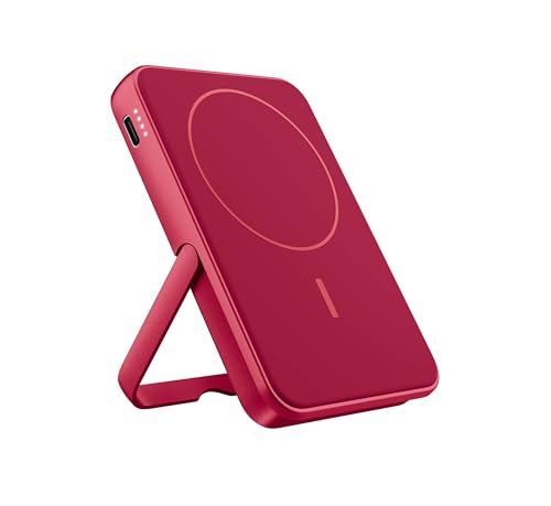 Fresh 'n Rebel Wireless Magnetic Powerbank 5000mAh, MagSafe-kompatibel, PD 20W Schnellladung, USB-C Port (in/Out), geeignet für iPhone 16/15/14/13/12, tragbar, mit Ständer (Berry Red) von Fresh 'n Rebel