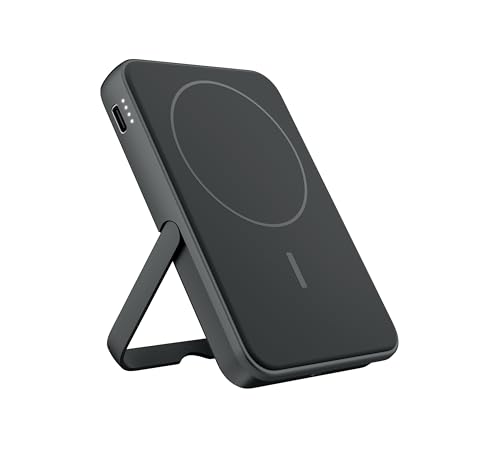 Fresh 'n Rebel Wireless Magnetic Powerbank 5000mAh, MagSafe-kompatibel, PD 20W Schnellladung, USB-C Port (in/Out), geeignet für iPhone 16/15/14/13/12, tragbar, mit Ständer (Storm Grey) von Fresh 'n Rebel