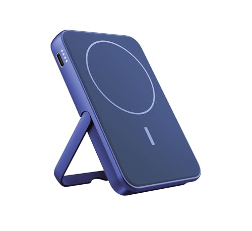 Fresh 'n Rebel Wireless Magnetic Powerbank 5000mAh, MagSafe-kompatibel, PD 20W Schnellladung, USB-C Port (in/Out), geeignet für iPhone 16/15/14/13/12, tragbar, mit Ständer (True Blue) von Fresh 'n Rebel