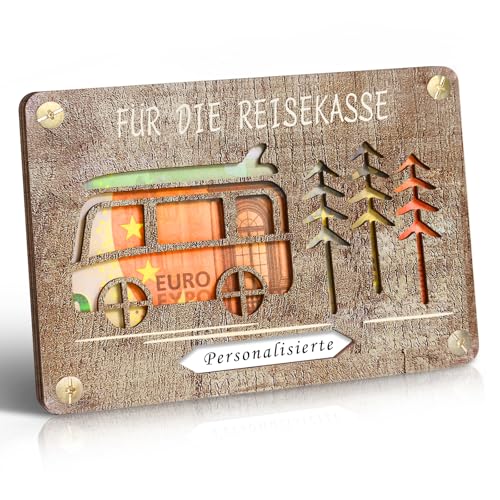 Frexpor Geldgeschenk Holz Grußkarte Camper im Kleinforma für Männer und Frauen, Personalisierte Geld Geschenke Verpackung für Hochzeit,Reise,Geburtstag,Taufe,Jugendweihe(Holz Maserung) von Frexpor