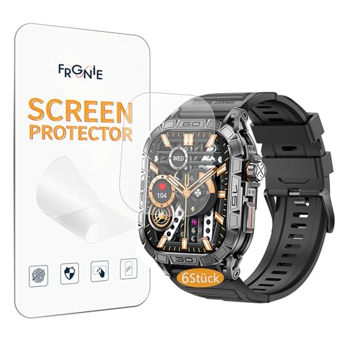 Frgnie 6 Stück Schutzfolie Kompatibel für LaNikar K63 Smartwatch 1,96", Hülle Blasenfreie Displayschutzfolie Kompatibel für EIGIIS, VOPOCO Militär-Smartwatch für Herren, PET HD klar von Frgnie