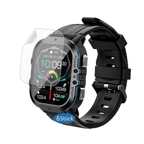 Frgnie 6 Stück Schutzfolie Kompatibel für OUKITEL Smartwatch Herren BT20, Hülle Blasenfreie Displayschutz, Kompatibel für ANSUNG/AVUMDA C26 Smartwatch 1.96 Zoll, HD klar PET Folie von Frgnie