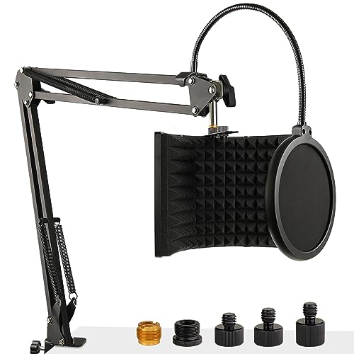 Mikrofon Isolation Shield with Mikrofonarm & Pop-Filter & 5 Gewindeadapter, 3 Schicht Metallpaneel Faltbar Mikrofon Schallschutz für Schall-Absorbersystem für Studio von Frgyee