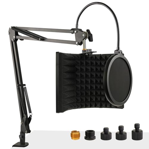 Frgyee Mikrofon Isolation Shield with Mikrofonarm & Pop-Filter & 5 Gewindeadapter, 3 Schicht Metallpaneel Faltbar Mikrofon Schallschutz für Schall-Absorbersystem für Studio von Frgyee