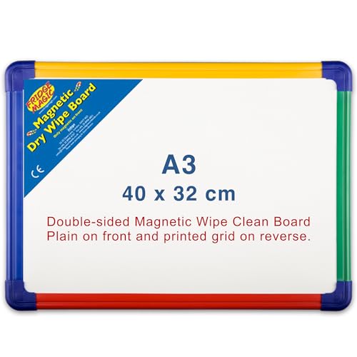 Vielseitiges magnetisches A3-Whiteboard mit Regenbogen-Muster, doppelseitig, mit leerem und kariertem Layout, 40 x 32 cm. Perfekt für den Einsatz zu Hause, im Büro und im Klassenzimmer. von Fridge Magic