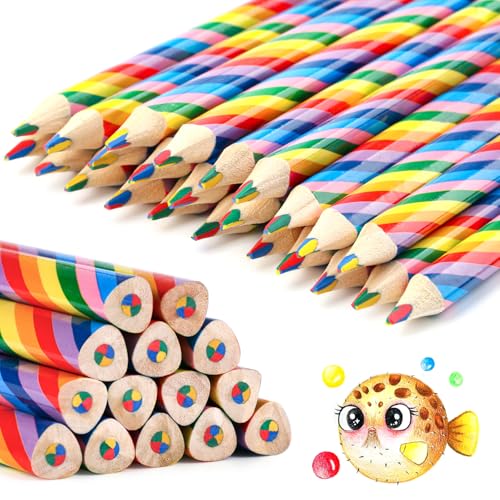 24 Stück Regenbogen Buntstifte Kinder, Dreikant Farbstifte Set für Kinder Zeichnung Pencil, 4 in 1 Farben Regenbogenstift Bleistifte,Kinder Farbstifte,mehrfarbige Stifte für Zeichnen,Färben,Skizzieren von Friedwohl