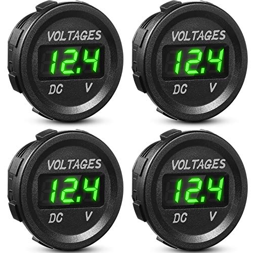 4 Stücke DC 12V Auto Spannungsanzeige LED Anzeige Wasserdichtes Voltmeter Boot Spannungsanzeige Monitor Digital Rund Platte Voltmeter Kompatibel mit Auto Motorrad Truck Caravan (Grün) von Frienda
