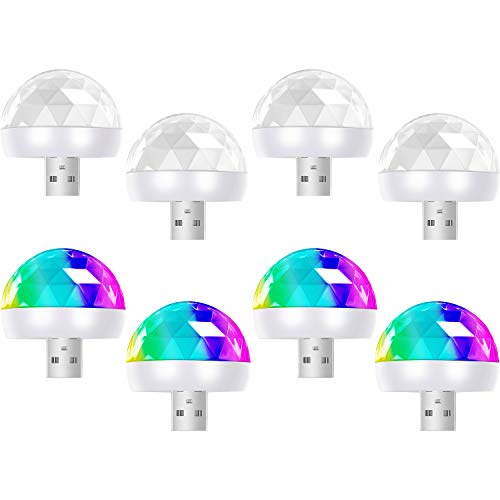 8 Stück USB-Mini-Disco-Licht 3,8 x 3,8 cm Sound aktiviert Halloween DJ Disco Ball Bühnenlichter - Mehrfarbige LED-Auto-Atmosphäre Stroboskoplicht für Weihnachtsfeiern KTV Club Geburtstag von Frienda