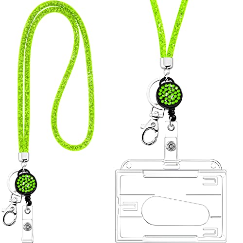 Kristall Lanyard Halskette mit Transparentem ID Kartenhalter und Schlüsselring, Bling Strass Kristall Lanyard Riemen Klar Ausweishalter und Umhängeband (Fluoreszentes Grün) von Frienda