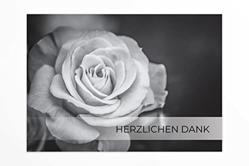 Friendly Fox Danksagungskarten Rose, 12 Danke Karten mit Umschlag, A6 Klappkarten mit Rose, Danke nach Beerdigung von Friendly Fox