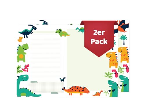 Friendly Fox Dino Schreibtischunterlage Papier, 2x DIN A2 Kinder Schreibtischunterlage, 25 Blatt Block zum Malen Schreiben, Doppelpack von Friendly Fox