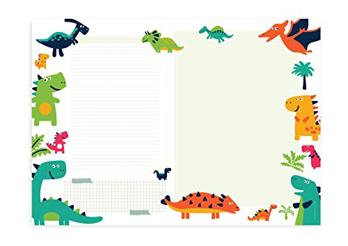 Friendly Fox Dino Schreibtischunterlage Papier, Schreibtischunterlage Kinder, XXL Notizblock A2, Dinosaurier Schreibunterlage zum Malen von Friendly Fox