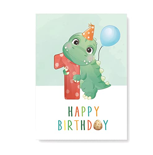 Friendly Fox Geburtstagskarte für Kinder 1. Geburtstag, 1x DIN A5 Dino Glückwunschkarte zum Kinder Geburtstag, Happy Birthday Karte mit Umschlag von Friendly Fox