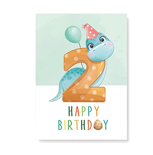 Friendly Fox Geburtstagskarte für Kinder 2. Geburtstag, 1x DIN A5 Dino Glückwunschkarte zum Kinder Geburtstag, Happy Birthday Karte mit Umschlag von Friendly Fox