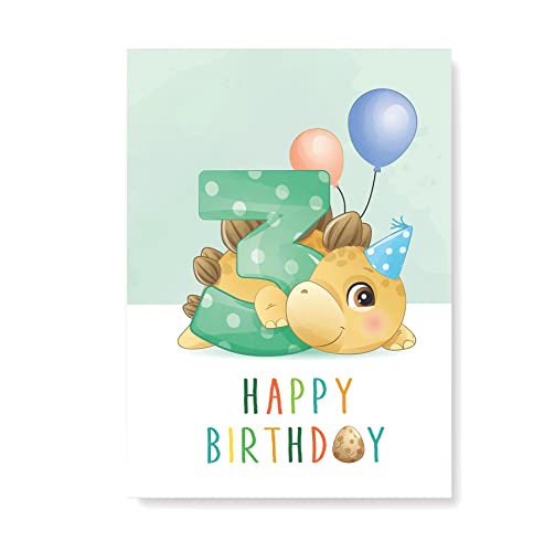 Friendly Fox Geburtstagskarte für Kinder 3. Geburtstag, 1x DIN A5 Dino Glückwunschkarte zum Kinder Geburtstag, Happy Birthday Karte mit Umschlag von Friendly Fox