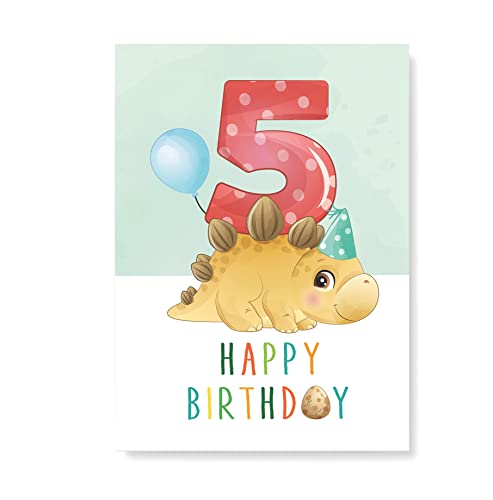 Friendly Fox Geburtstagskarte für Kinder 5. Geburtstag, 1x DIN A5 Dino Glückwunschkarte zum Kinder Geburtstag, Happy Birthday Karte mit Umschlag von Friendly Fox