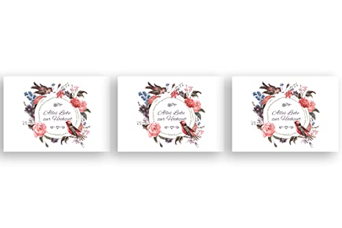 Friendly Fox Hochzeitskarte, 3x Karte zur Hochzeit mit boho Blumenkranz, Alles Gute zur Hochzeit, DIN A6 Karte inkl. Umschlag von Friendly Fox