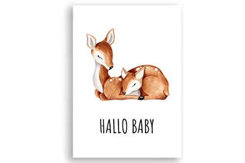 Friendly Fox Karte zur Geburt Rehkitz, Glückwunsch zum Baby, A6 Karte zur Baby Geburt, Karte mit Kraftpapier Umschlag, Grußkarte Glückwunschkarte von Friendly Fox
