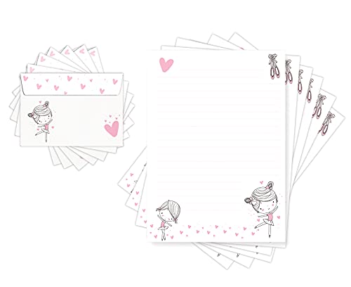 Friendly Fox Kinder Briefpapier Ballerina, 20 Briefpapier Bögen inkl. Umschlag, DIN A4 Briefpapier mit Umschlag Kinder von Friendly Fox