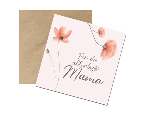 Friendly Fox Muttertag Karte, 1x quadratische Grußkarte Muttertag, Muttertagskarte mit Mohnblume für die beste Mama der Welt von Friendly Fox