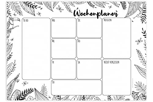 Friendly Fox Wochenplaner Block Dschungel, 1x DIN A4 Schreibtischunterlage als Kalender ohne festes Datum, Weekly Planer, Schreibblock Organisation to do von Friendly Fox
