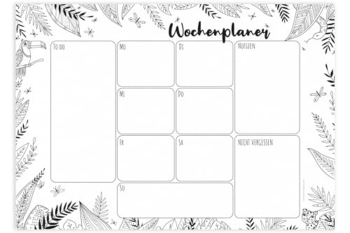 Friendly Fox Wochenplaner Block Dschungel, 2x DIN A4 Schreibtischunterlage als Kalender ohne festes Datum, Weekly Planer, Schreibblock Organisation to do, Doppelpack von Friendly Fox