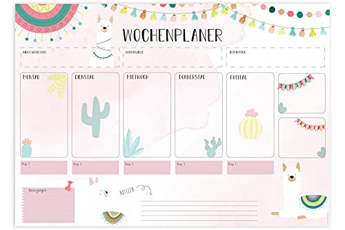 Friendly Fox Wochenplaner Block Lama, 1x DIN A4 Schreibtischunterlage als Kalender ohne festes Datum, Weekly Planer, Schreibblock Organisation to do von Friendly Fox