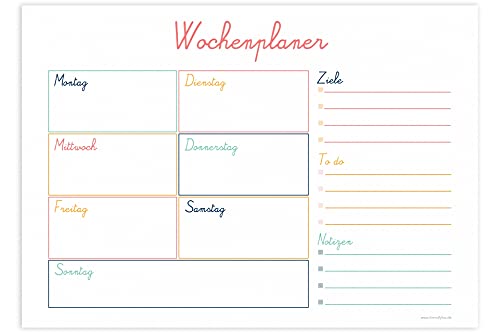 Friendly Fox Wochenplaner Block Schule, 1x DIN A4 Schreibtischunterlage als Kalender ohne festes Datum, Weekly Planer, Schreibblock Organisation to do von Friendly Fox