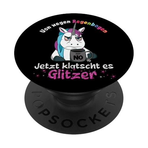 Grimmiges Comic Einhorn klatscht Glitzer lustiges Regenbogen PopSockets mit austauschbarem PopGrip von Frieser Designs