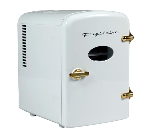 Frigidaire - Mini Retro Personal Kühlschrank Kühlschrank Kühlschrank für bis zu 9 Dosen, tragbar für Auto, Büro, Schlafzimmer, Zimmer oder Kabine, inkl. 110V AC und 12V DC Kabel (Weißgold) von Frigidaire