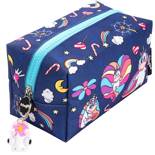 Fringoo® Große quadratische Federmäppchen, Schreibwarentasche mit Reißverschluss-Figur Large Believe In Unicorns von Fringoo