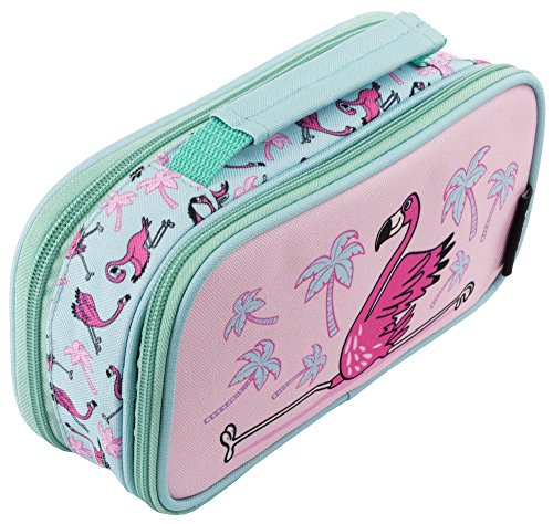 Fringoo, Federmäppchen für Jungen / Mädchen, mit 2 Fächern und Griff Large Flamingo Yoga - 2 Compartments von Fringoo