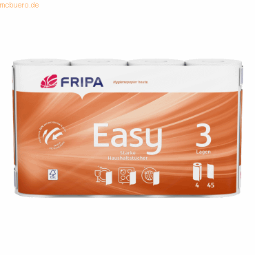 Fripa Küchenrolle EASY 3074003 3lg 45Bl. Zellstoff hochweiß 4 Stück Fripa Küchenrolle EASY 3074003 3lg 45Bl. Zellstoff hochweiß 4 Stück von Fripa