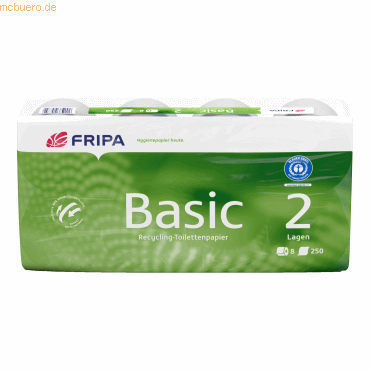Fripa Toilettenpapier Basic 1510805 2-lagig 250 Blatt weiß 8 Rollen Fripa Toilettenpapier Basic 1510805 2-lagig 250 Blatt weiß 8 Rollen von Fripa