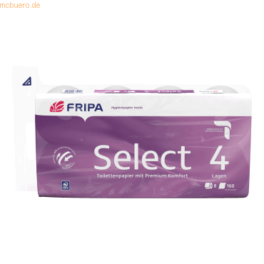 Fripa Toilettenpapier Select 1040801 4-lagig weiß 8 Rollen von Fripa