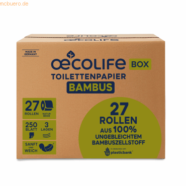 Fripa Toilettenpapier oecolife Bambus 1612702 3-lagig 250 Blatt 27 Rol Fripa Toilettenpapier oecolife Bambus 1612702 3-lagig 250 Blatt 27 Rol von Fripa