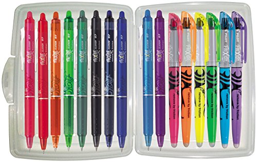 Frixion - Pilot Ball Clicker Tintenroller 10 + 6 Stifte in hochwertiger Box, 10 Farben und 6 Textmarker von Frixion