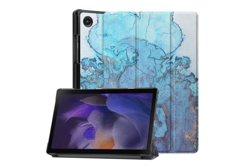Kevin Frotscher (FroShop) Tablet-Hülle Schutzhülle für Samsung Galaxy Tab A9 Plus 11 2023 Wake Up / Sleep, Hülle Etui Smart Cover Tasche - Farbe BLAU/GOLD MARMOR von Kevin Frotscher (FroShop)