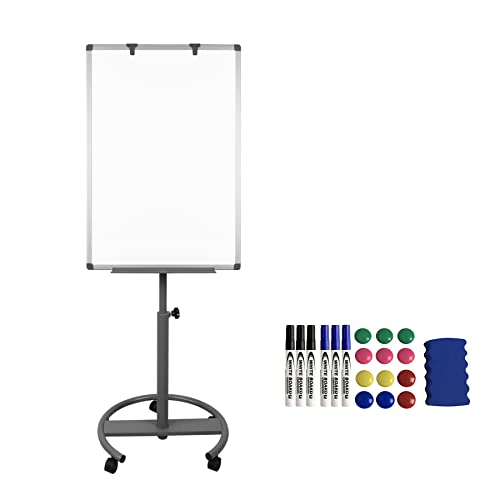 Froadp Whiteboard Flipchart Ständer mit Rädern Höhenverstellbar Beschreibbar Trocken Abwischbar Magnetisch 90x60cm Mobiles Magnettafel Inkl. Haken, Stiftablage, Stifte, Magnete, Radierer (Typ A) von Froadp